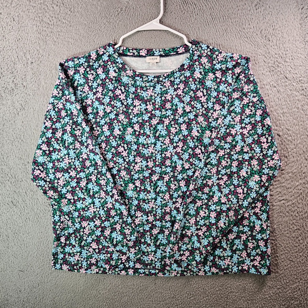 J Crew Tee Top Women 2X Floral Print Long Sleeve Colorful Stretch